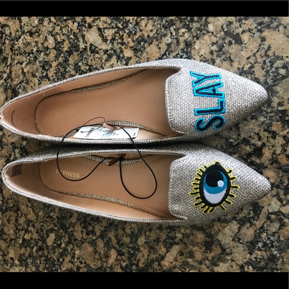 Gold “I Slay” flats